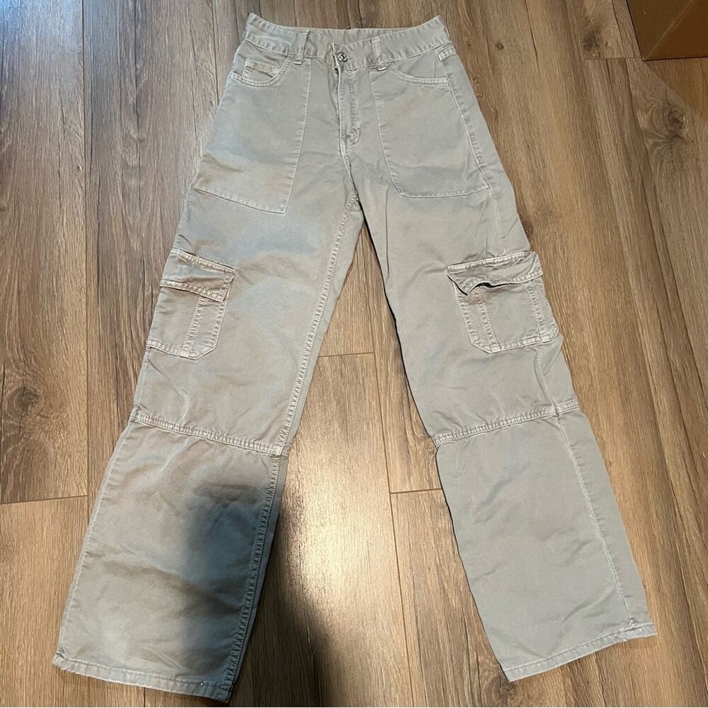 Zara Stone Grey Cargo Pants Women’s High Rise Wide Leg Pant